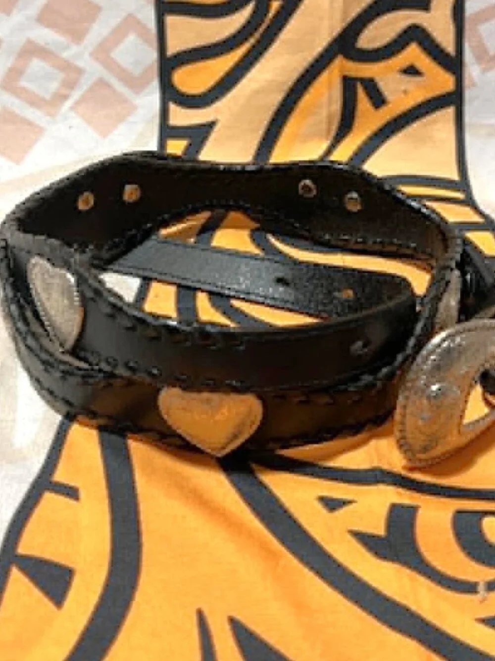 Genuine Leather Black Belt 1X • Western Buckle • Heart Hardware